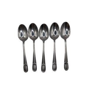 5 Oneida Colonnade stainless steel Soup spoons glossy with frosted handle 7 1/8”